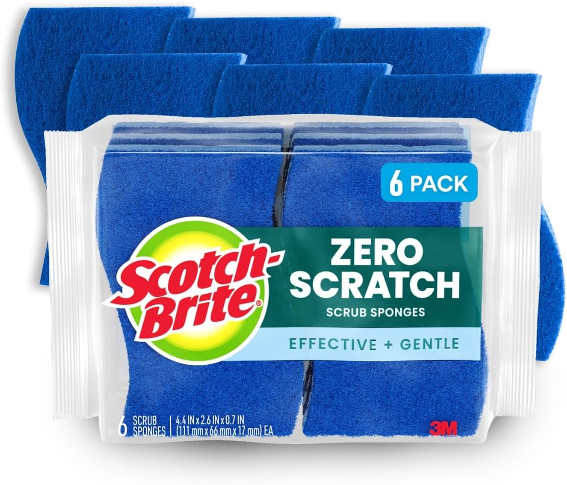 Scotch-Brite Zero Scratch Scrub Sponge | 6 Scratch-Free Kitchen Sponges for Multi-Surface Cleaning