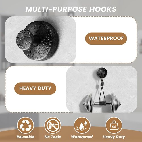 BKV Suction Cup Hooks - Removable Shower Hooks for Glass Windows | 8 Pack in Black