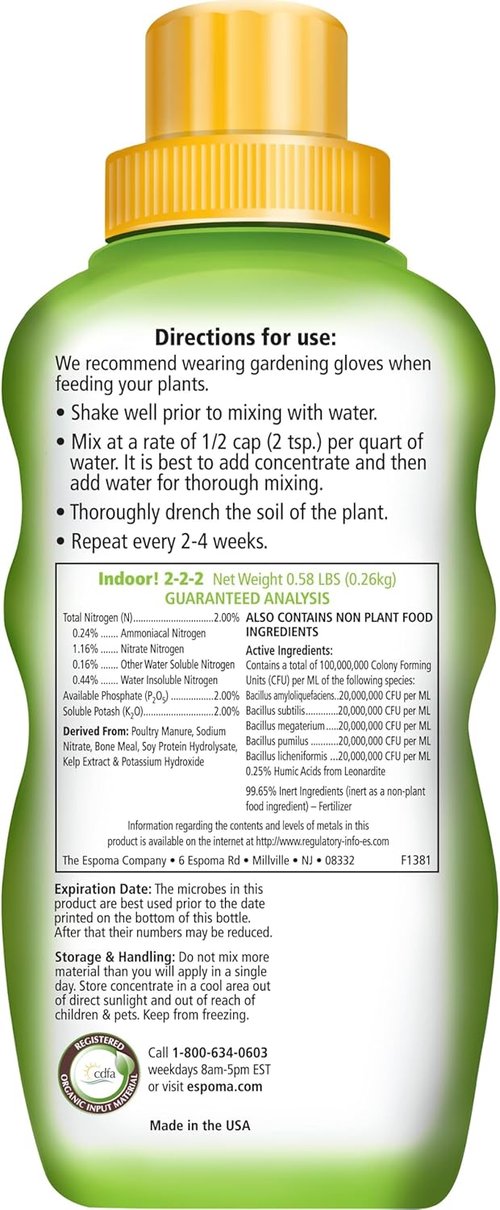 Espoma Organic Indoor Plant Food - Concentrated Fertilizer for Pothos, Fiddle Leaf Fig & More | 8 Ounce