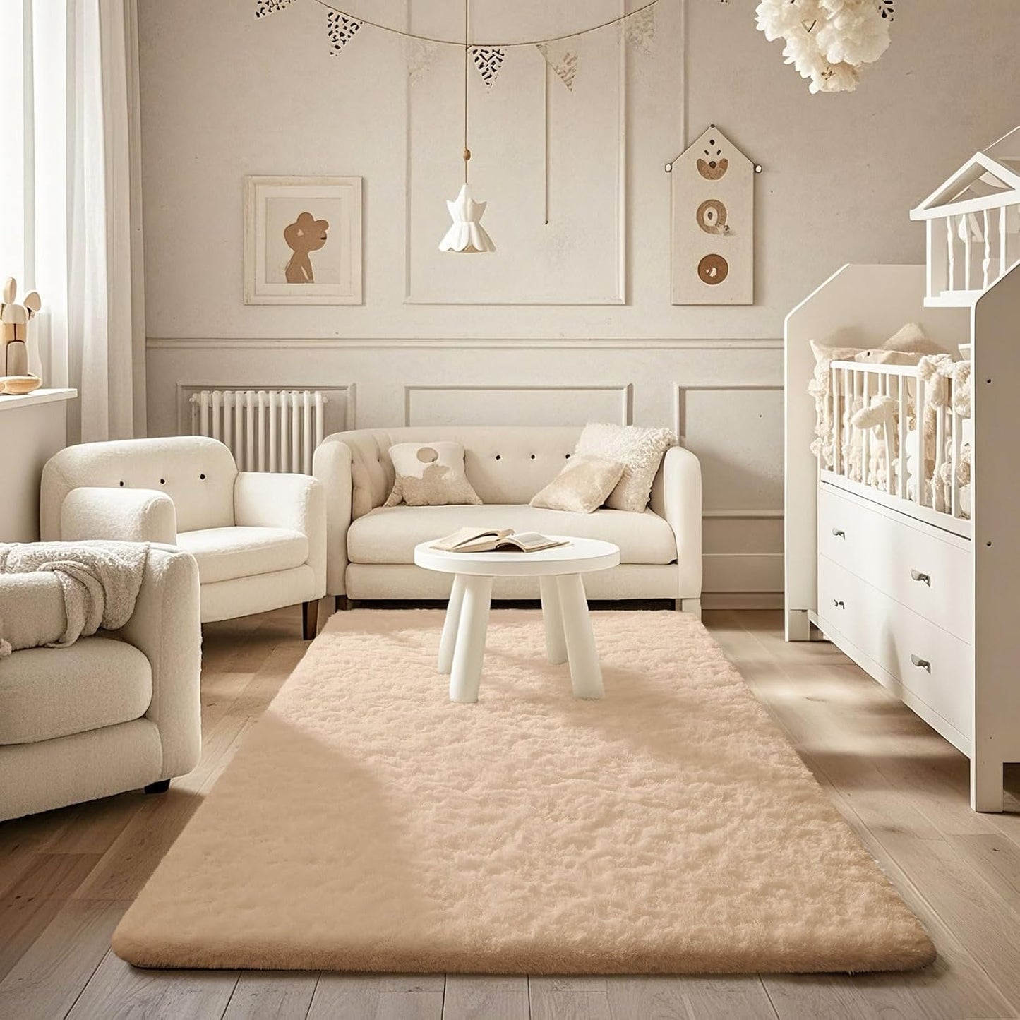 Ophanie Beige Area Rug - Plush Soft Shaggy Carpet for Bedroom & Living Room | 4x6 Indoor Decor