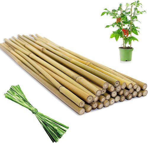 Bamboo Garden Stakes by [Brand Name] - 18-Inch Natural Plant Support with Twist Ties | 32 Pcs for Tomatoes & Climbing Plants