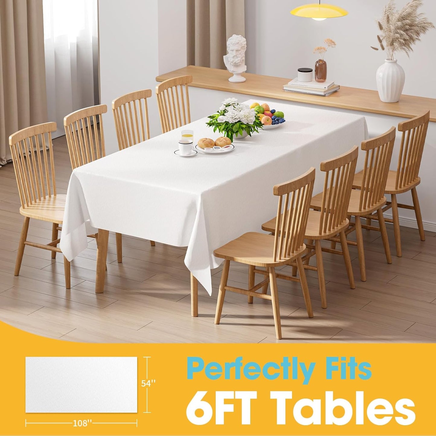 Niuara White Plastic Tablecloths - 24 Pack 54" x 108" Waterproof Disposable Covers for Parties & Events