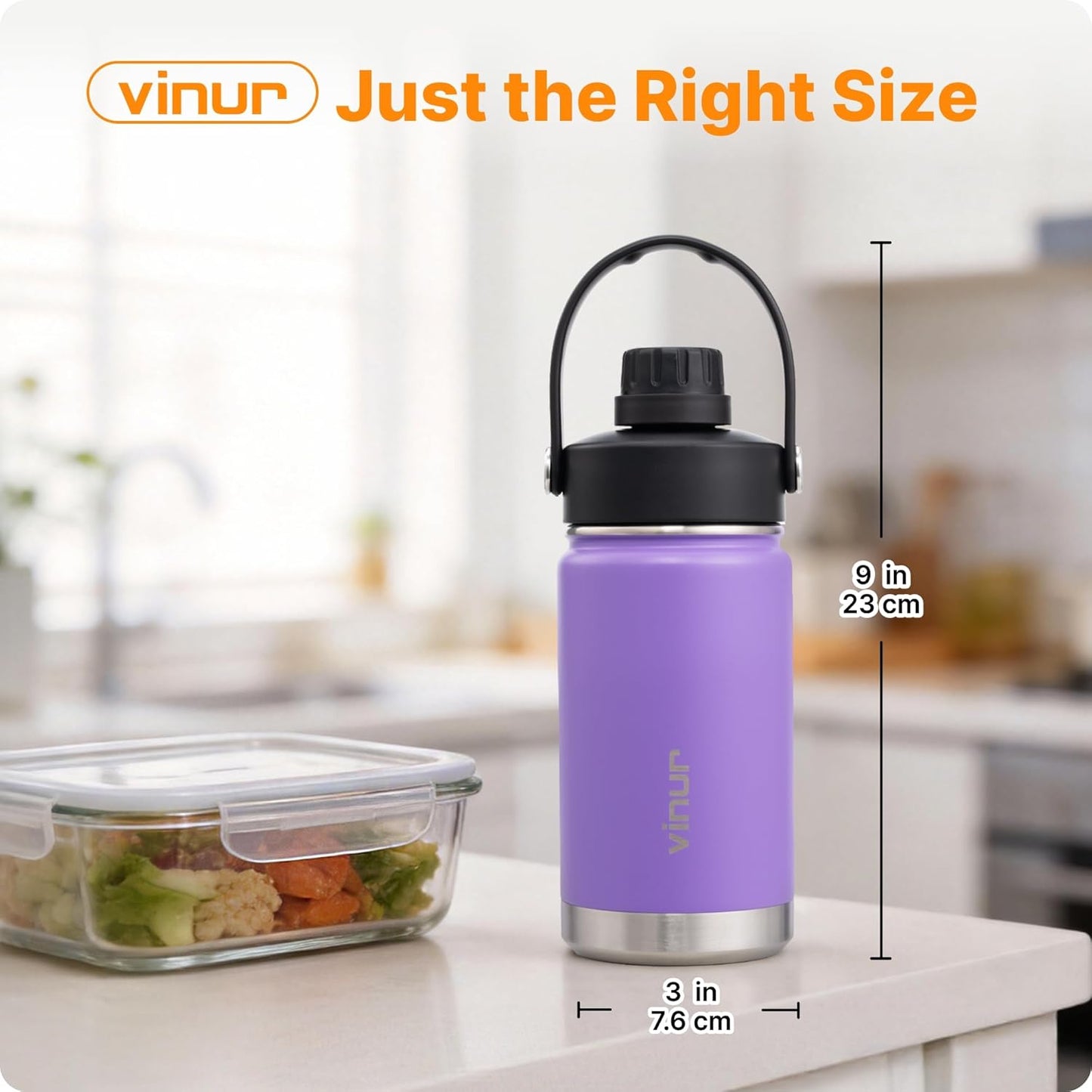 VINUR 12 oz Kids Stainless Steel Water Bottle - Vacuum Insulated, Leakproof Spout Lid, Purple