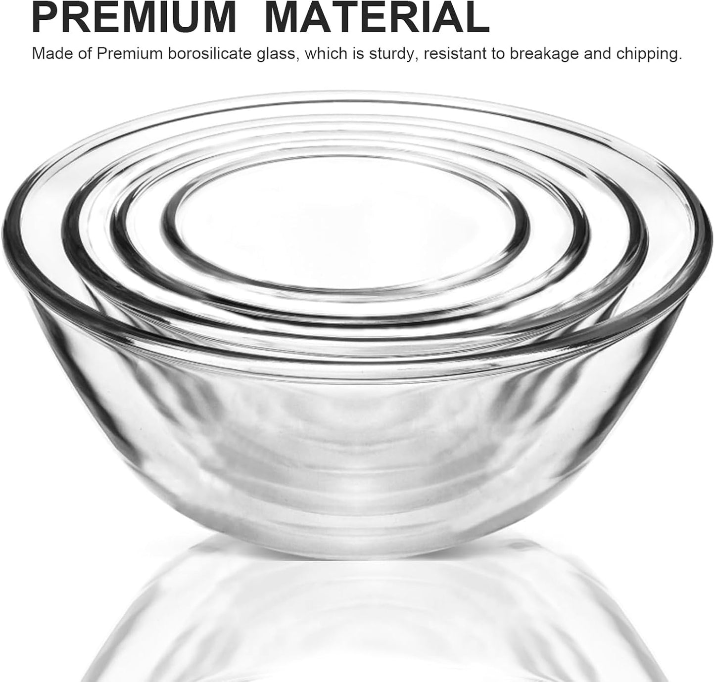 M MCIRCO Glass Mixing Bowls - 4-Pack Nesting Bowls Set for Meal Prep & Food Storage | BPA-Free, 0.8/1.7/2.9/4.8 Qt