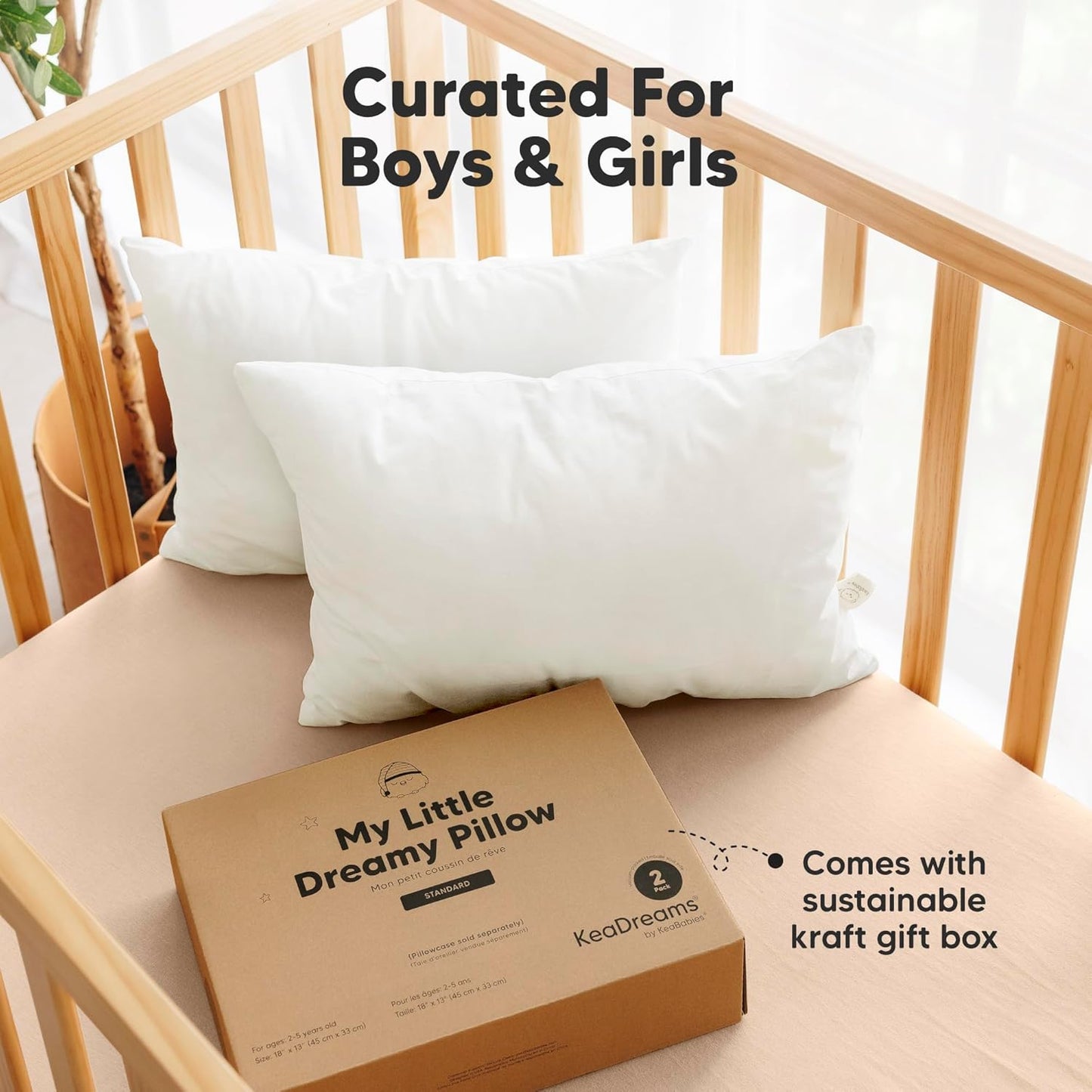 KeaBabies Toddler Pillows - Soft Organic Cotton for Ages 2-5 | 13x18, Machine Washable, Ideal for Travel & Nap
