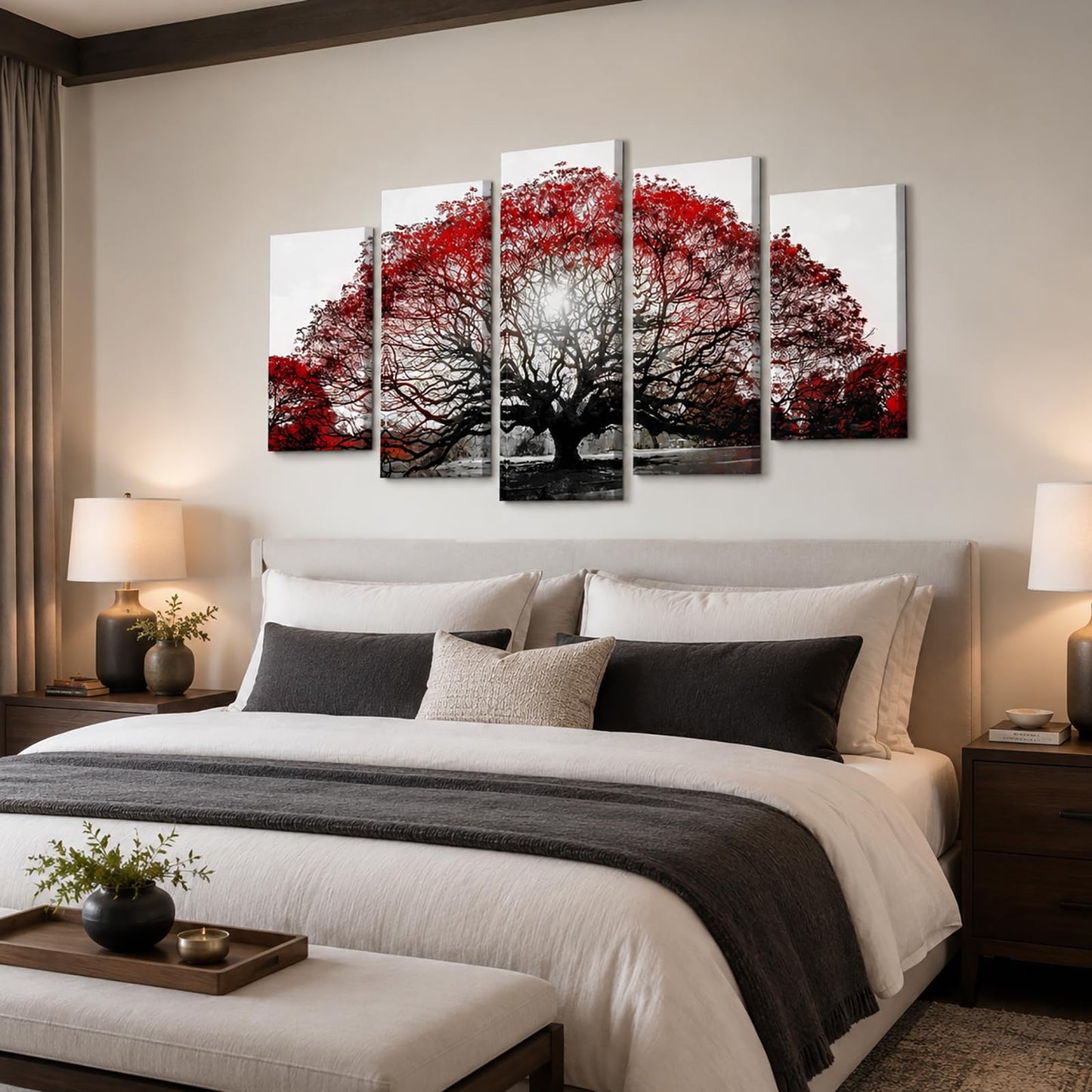 OuElegent Black and Red Tree Canvas Wall Art Sunset Landscape Painting Pictures Large Tree of Life Prints Artwork for Living Room Office Decor Ready to Hang