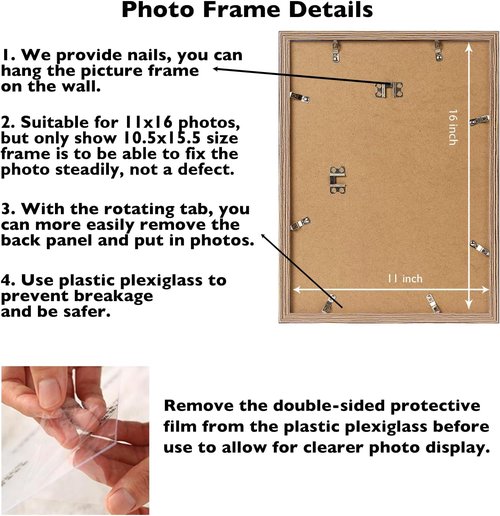 JCJMY 11x16 Rustic Brown Picture Frame - Versatile Wall Mounting for Horizontal or Vertical Display