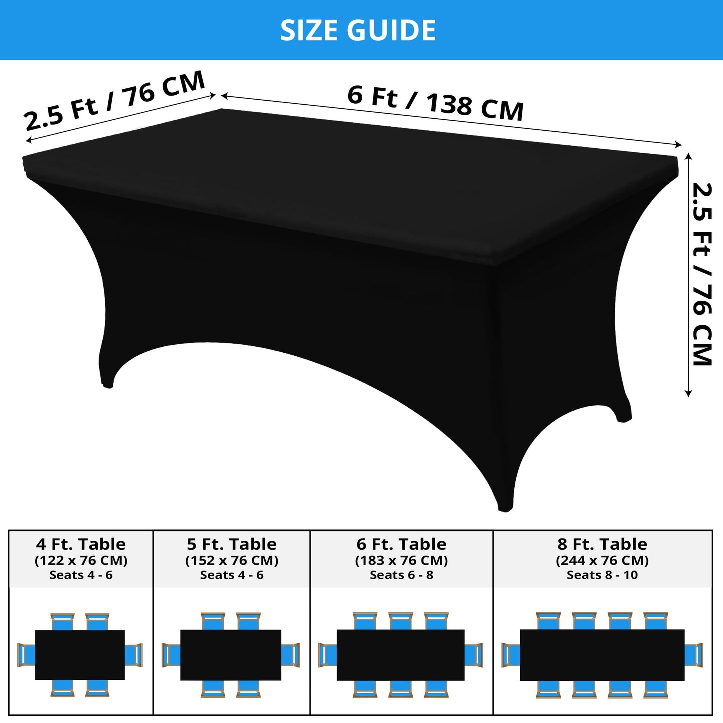 Utopia Kitchen Spandex Tablecloth 10 Pack [6FT, Black] Tight, Fitted, Washable and Wrinkle Resistant Stretch Table Cloth Rectangle Cover for Trade Show, Weddings & Parties [72Lx30Wx30H Inch]