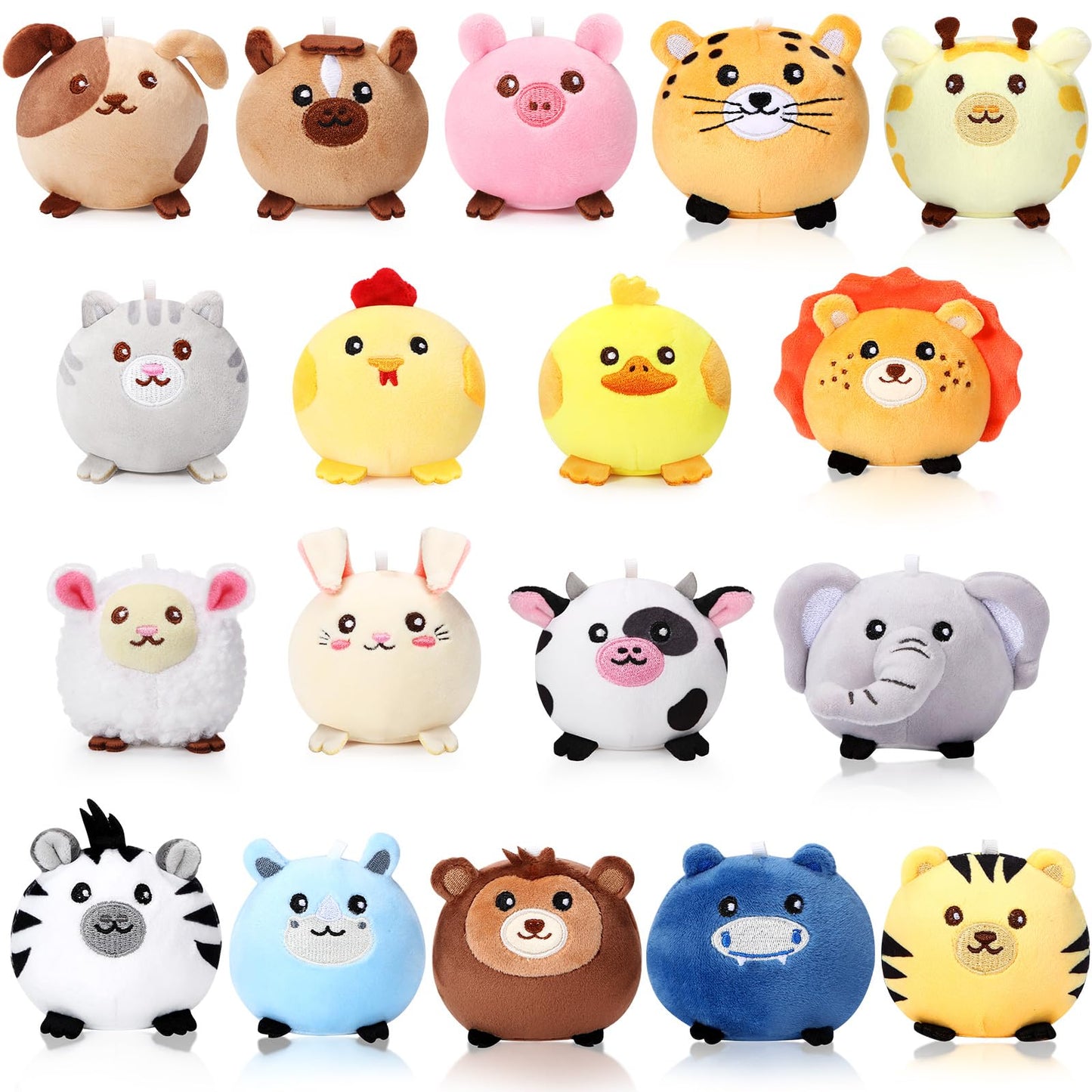 Halloscume 18 Pcs Mini Stuffed Animals Bulk 3.15 Inch Small Plush Farm Jungle Animal Ornament Set for Valentine's Day Exchange School Prizes Easter Egg Fillers Basket Stuffers Birthday Party Favors