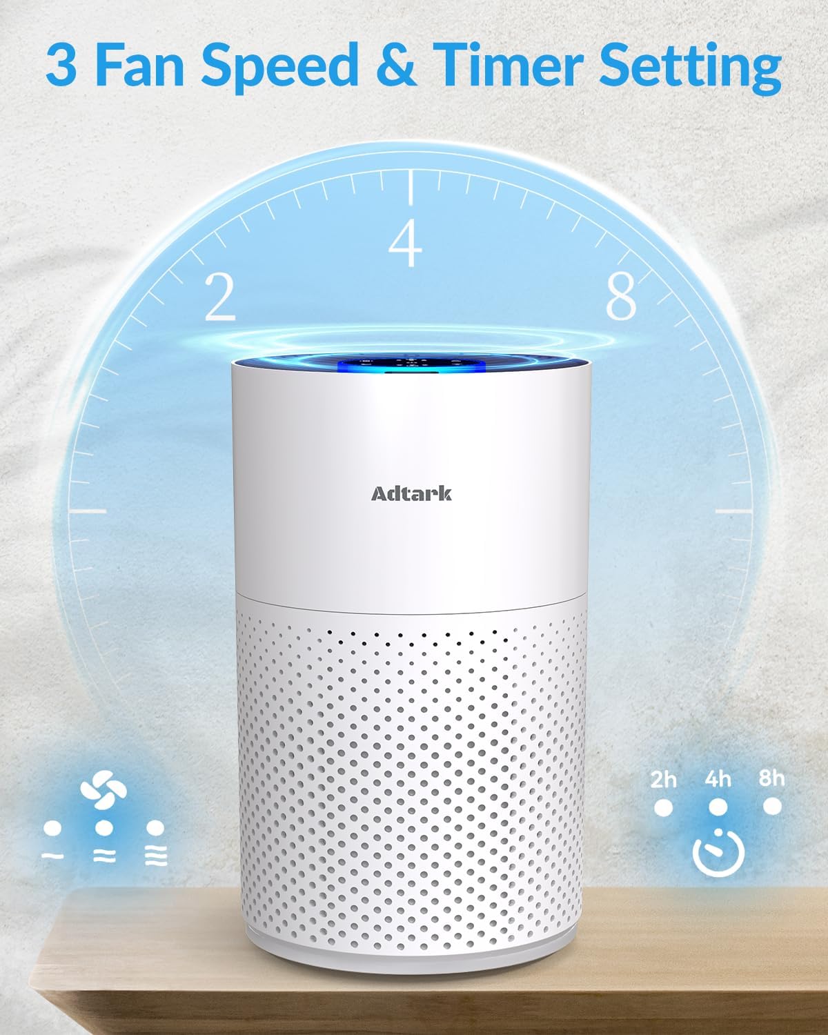 ADTARK Air Purifier - 3-in-1 Filter with Sleep Mode & Aroma Function | White Room Air Cleaner for Home & Office