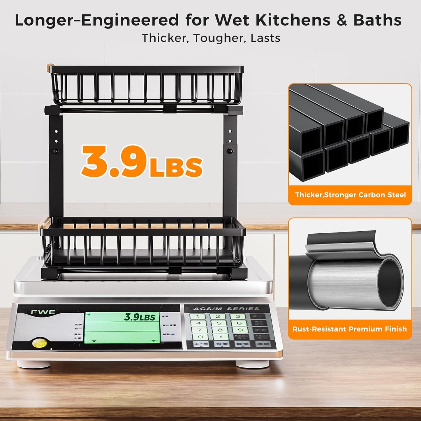 Skiennix Under Sink Organizer - 2 Tier Sliding Storage Solution | Height Adjustable, Anti-Rust, Black