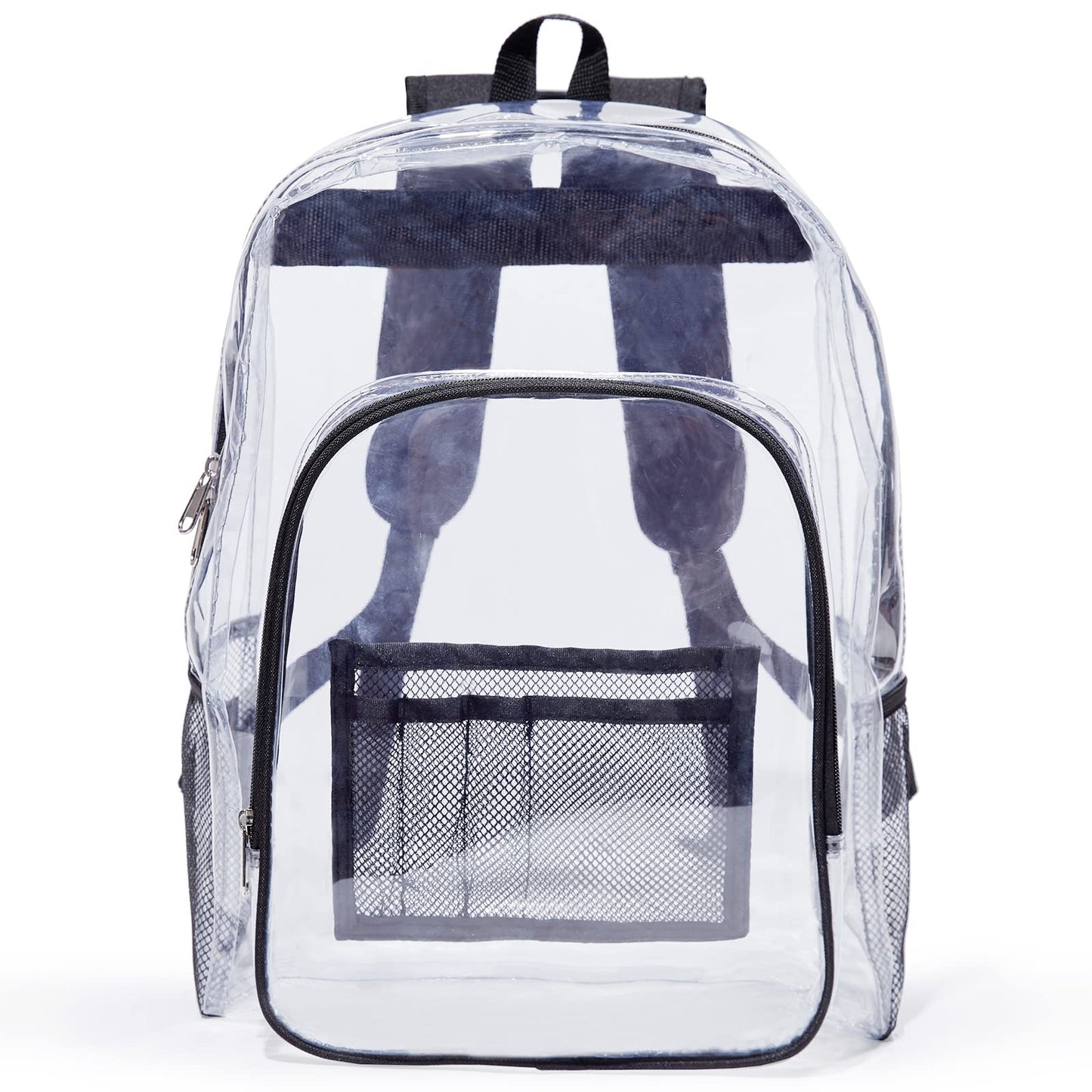 Jusdot Clear Backpack, Transparent Backpack Heavy Duty PVC See Through Backpacks Clear Bag for School, Workplace, Black