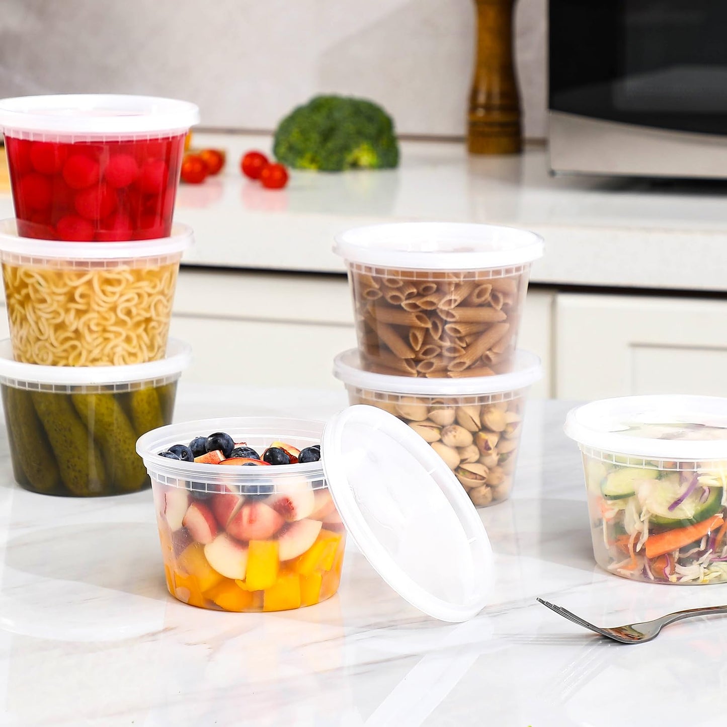 AOZITA 100 Sets 16 oz Plastic Deli Containers With Lids, Airtight Food Storage Containers, Freezer/Dishwasher/Microwave Safe, Takeout Meal Prep Storage