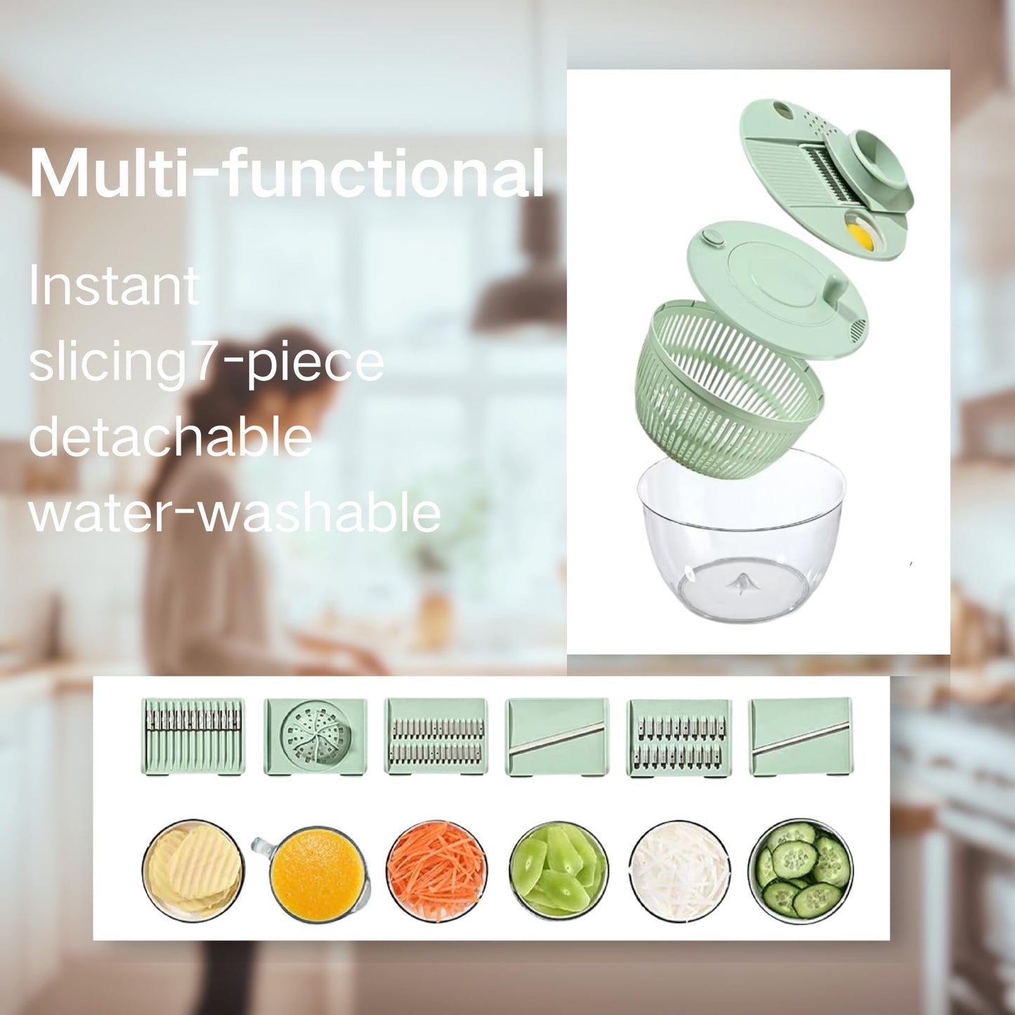 Multi-Use Large Salad Spinner,Mandoline Vegetable Fruits Wash Bowl with 5 Blade Slicer with Dicer,Pasta Fries Spin Dryer,Egg Yolk66