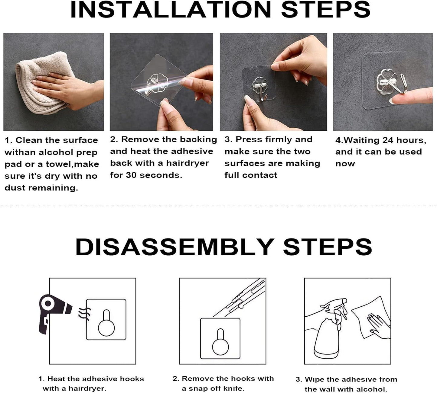 ZESLMG Heavy-Duty Adhesive Wall Hooks - 16 Pack Clear Self-Sticky Hooks for Towel, Key, and Coat