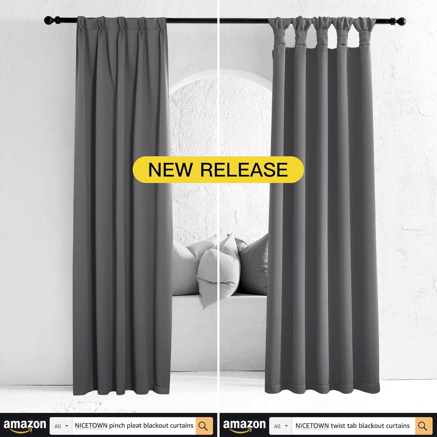 NICETOWN Grey Blackout Curtain Panels - Thermal Insulated Grommet Drapes (2 Panels, W34 x L63)