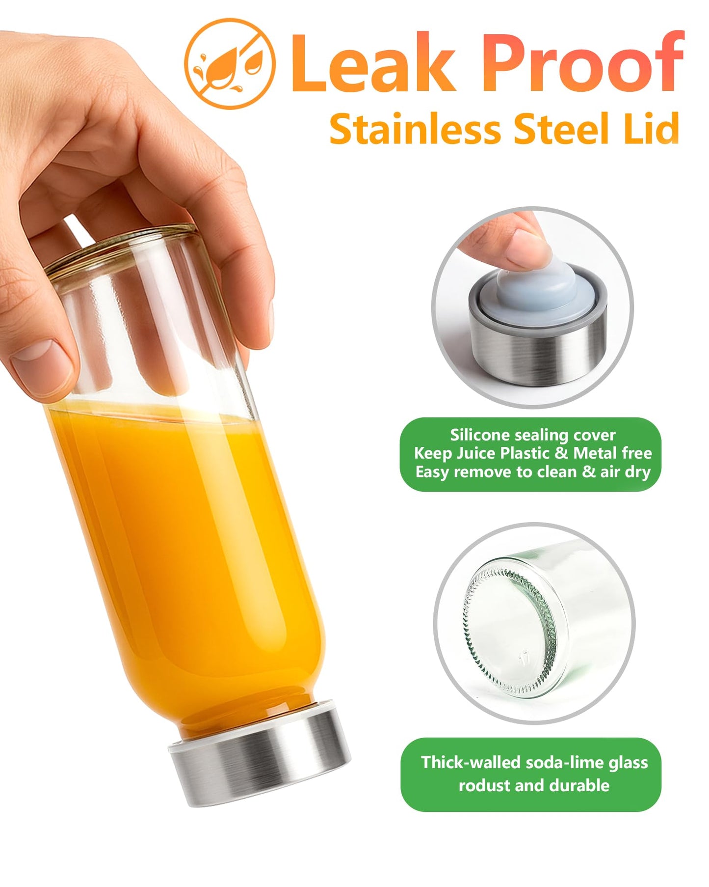 Zukro Glass Water Bottles with Lids 10.5 oz, 8 Pack Clear Reusable Glass Small Juice Bottles With Stainless Steel Cap for Juicing, Milk, Ginger Shot, BPA-Free Leak Proof 300ml Drinking Container Jar
