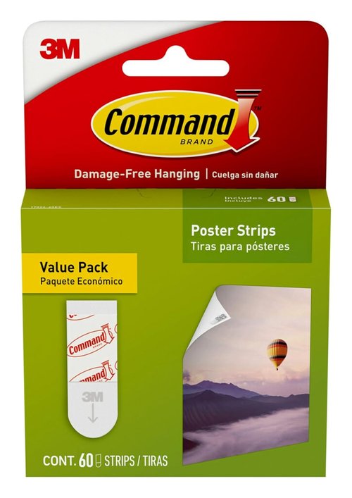 Command Poster Strips - 60 Damage-Free Hangers for Easy Home & Office Decor | White Adhesive