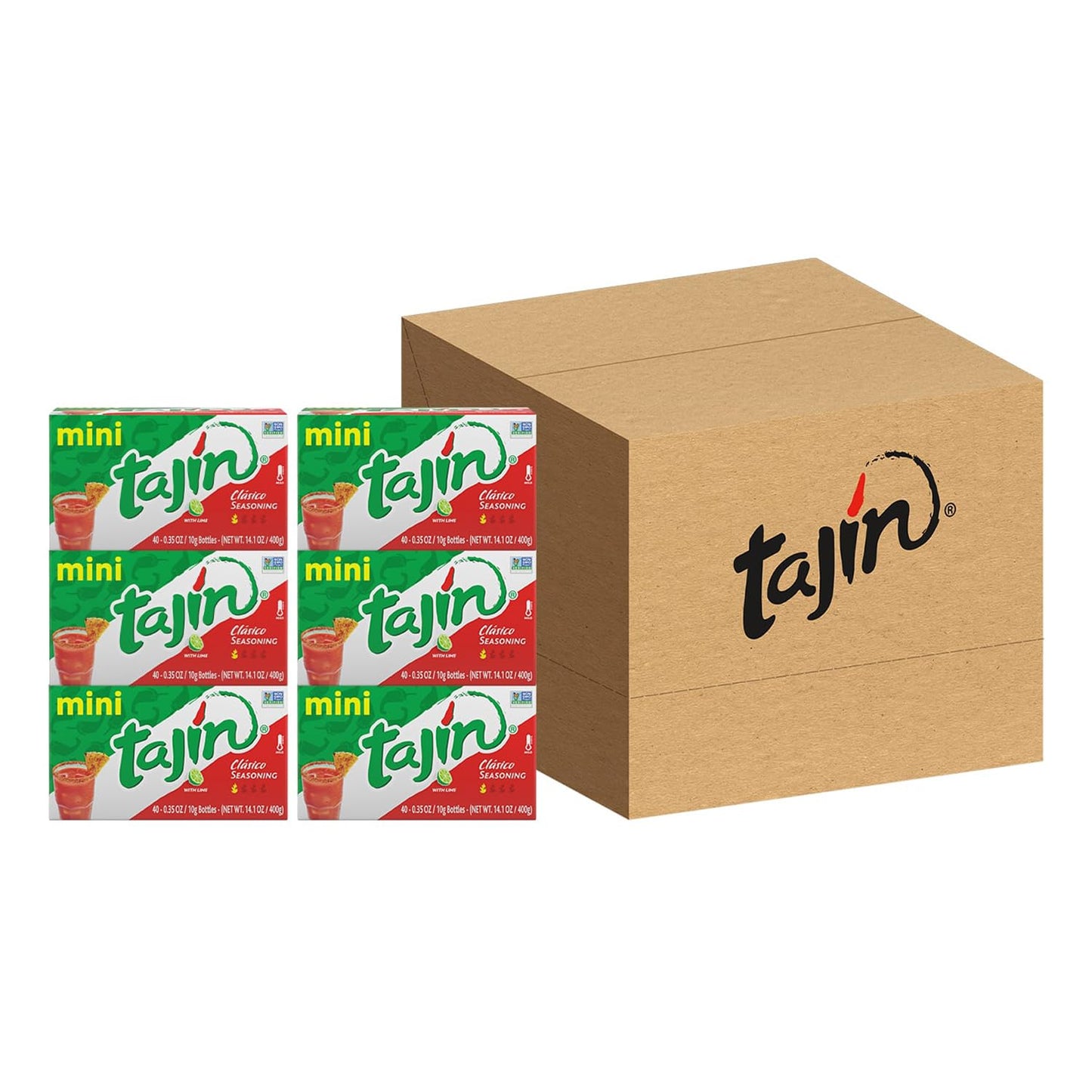 Tajin Clásico Chile Lime Seasoning Mini Display 0.35 oz, 40 Mini Bottles (Pack of 6)