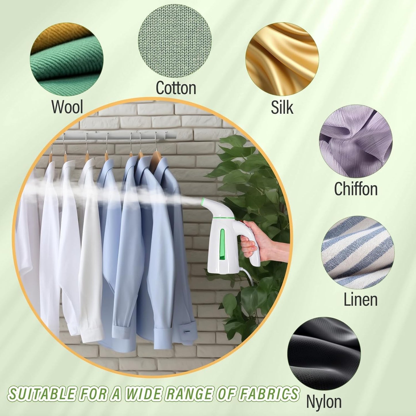OGHom Portable Handheld Clothing Steamer - 700W Fast Heat Up, 240ml Capacity | Soft Green