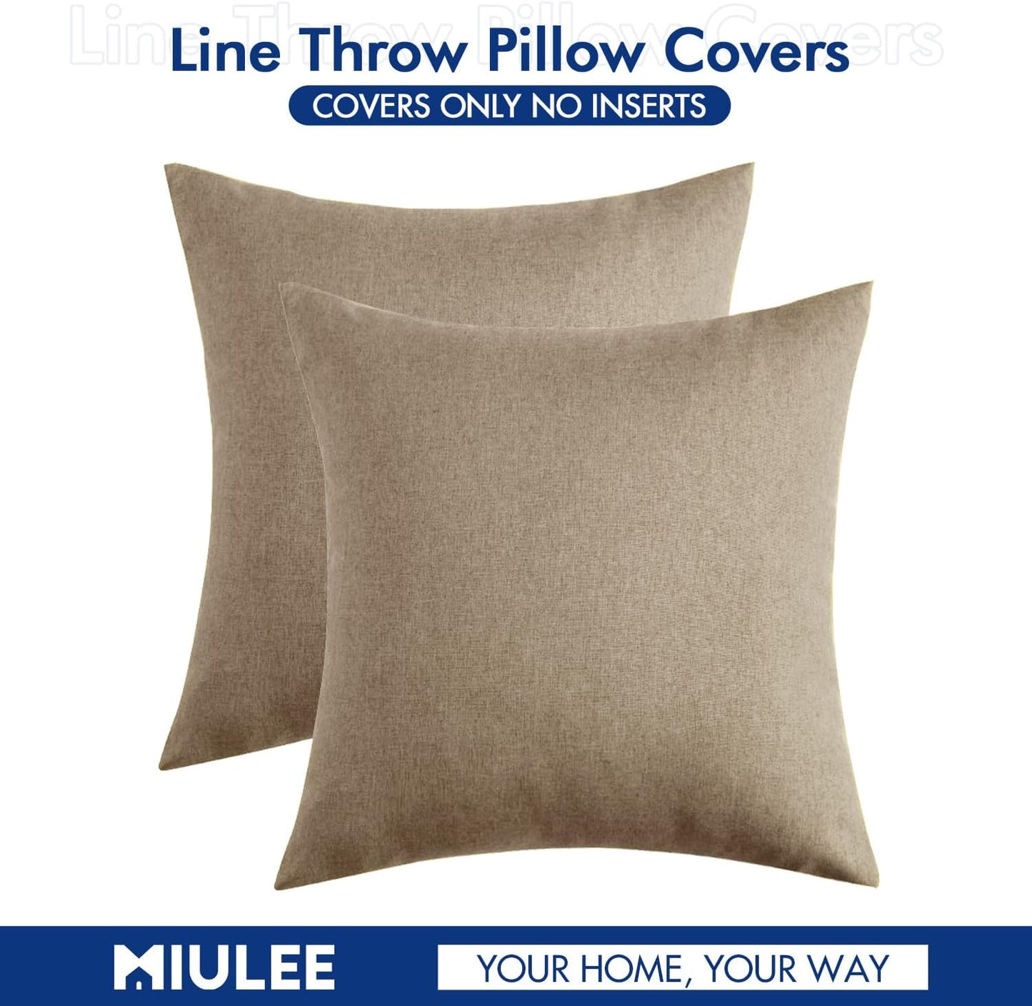 MIULEE Decorative Outdoor Throw Pillow Covers - Waterproof Faux Linen Cushion Cases | 20x20 Inch Taupe Grey (Pack of 2)