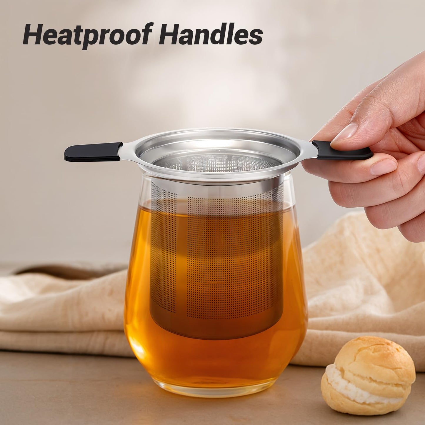 Tifanso Stainless Steel Tea Infuser Steeper Strainer for Loose Leaf Tea, Fine Mesh Reusable Diffusers Ball Bag Filter Holder with Heat Proof Handles for Teapots, Mugs, Cups
