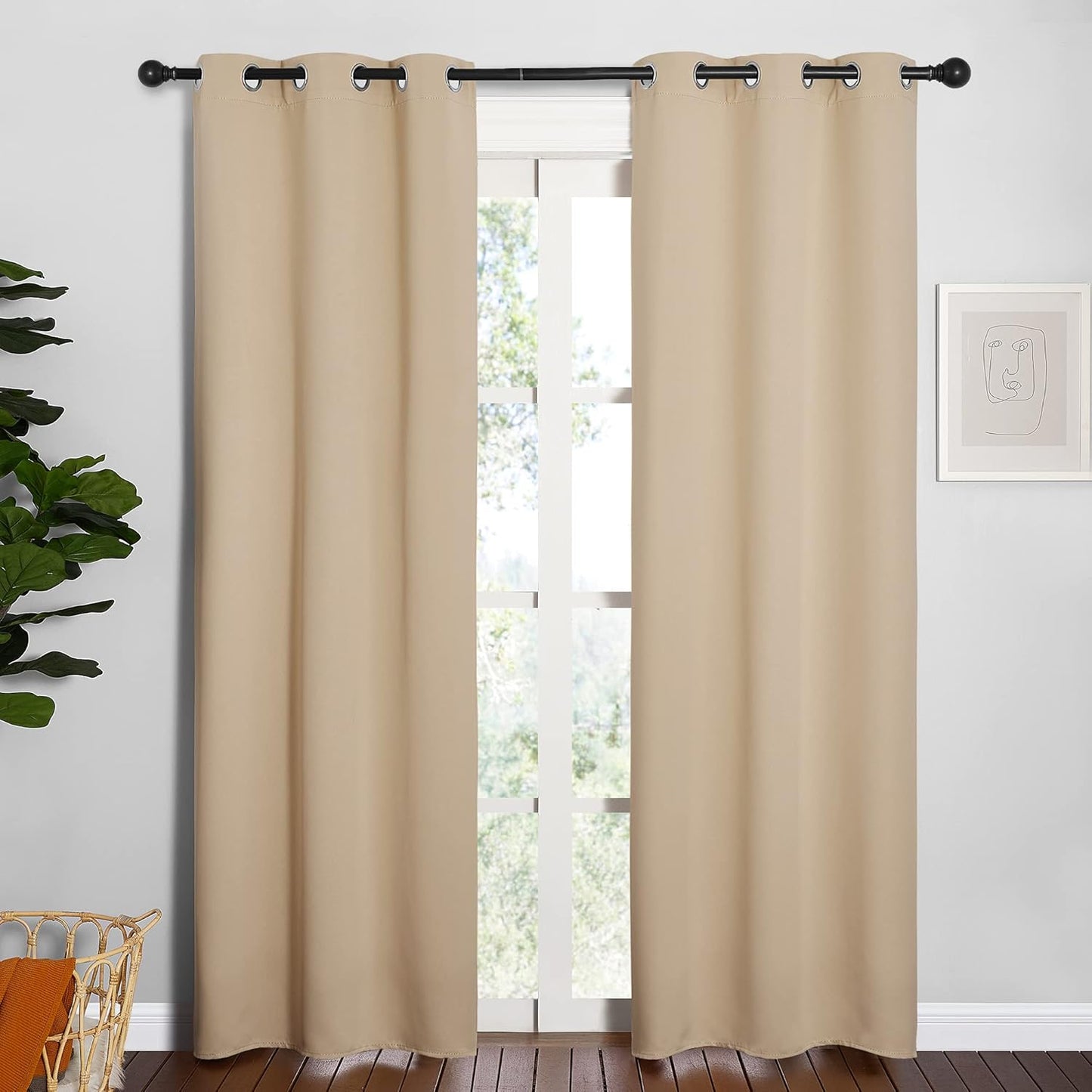 NICETOWN Room Darkening Curtains - Thermal Insulated Grommet Draperies for Bedroom | Biscotti Beige, 2 Panels, W34 x L84-Inch