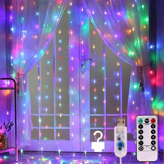 Curtain Lights, String Lights Bedroom, 300 LED 9.8x9.8Ft Twinkle String Light Decorations for Window Wedding Bedroom Wall Party Backdrop, Cute Home Indoor Outdoor Decor String Light Remote Control