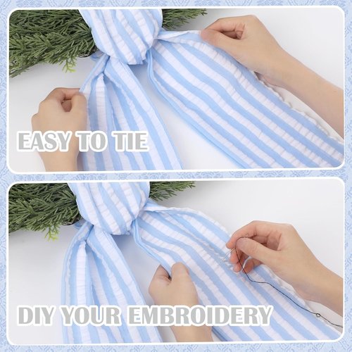 Blue Wreath Sash - 2 Pcs Stripe Embroidery Monogram Decor | 60 Inch Seersucker for Baby Showers