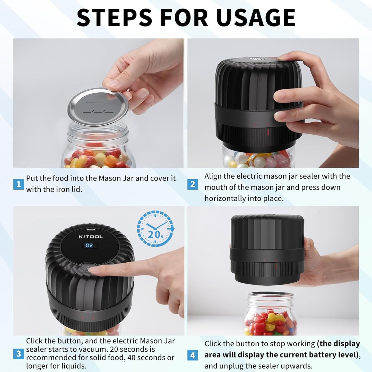 Skiennix Electric Mason Jar Vacuum Sealer Kit - Food Saver for Wide & Regular Jars | Includes 10 Lids