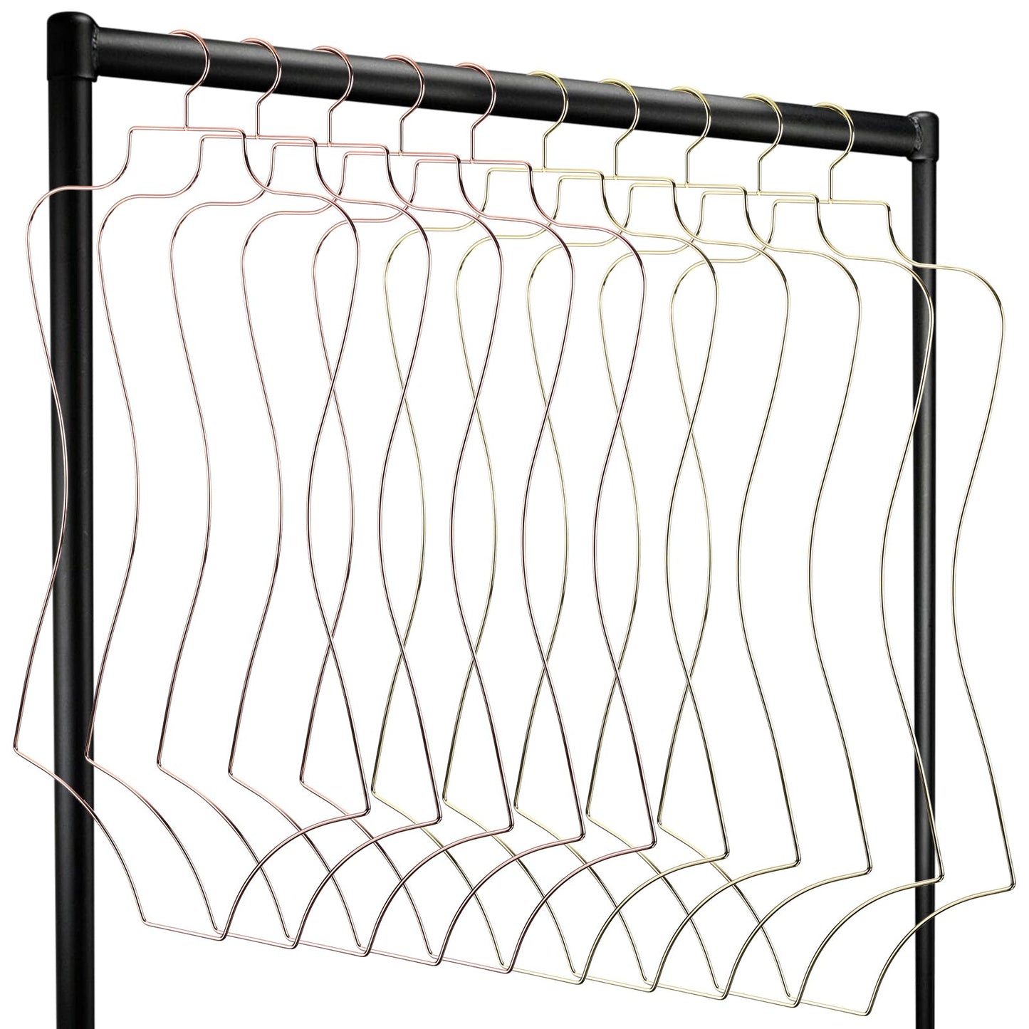 Qunclay 10 Pack Bikini Hanger Set Body Shape Lingerie Hangers 5 Pcs Gold and 5 Pcs Rose Gold Wire Organizer Metal Display Swimsuit Supplies for Boutique Closet Clothes Dress Swimwear Bathing Suit Form