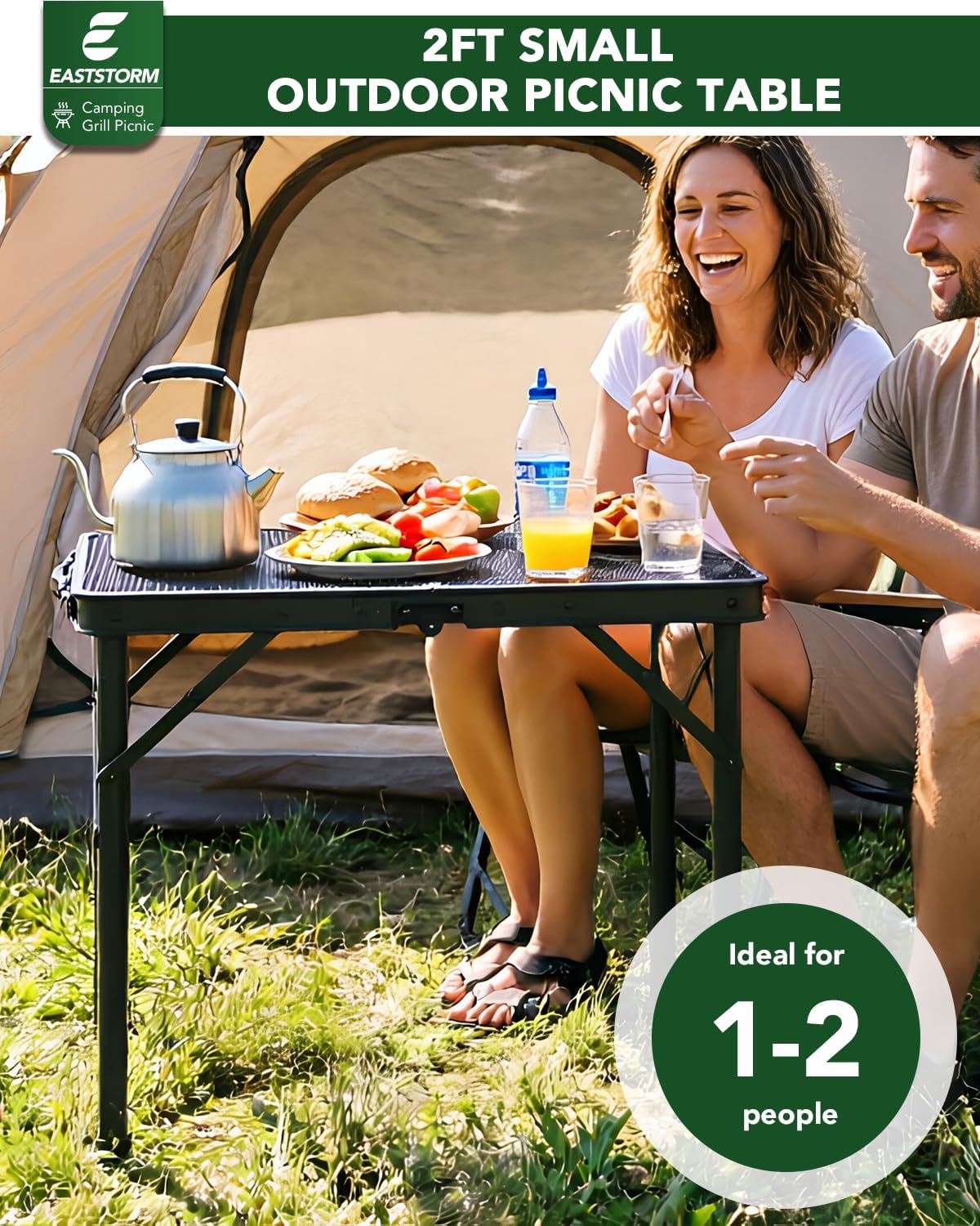 Skiennix Folding Camping Table - Adjustable Height 10.6–22 in, Portable Black Metal Mesh, 23.6×15.8 in, 66 lb Capacity