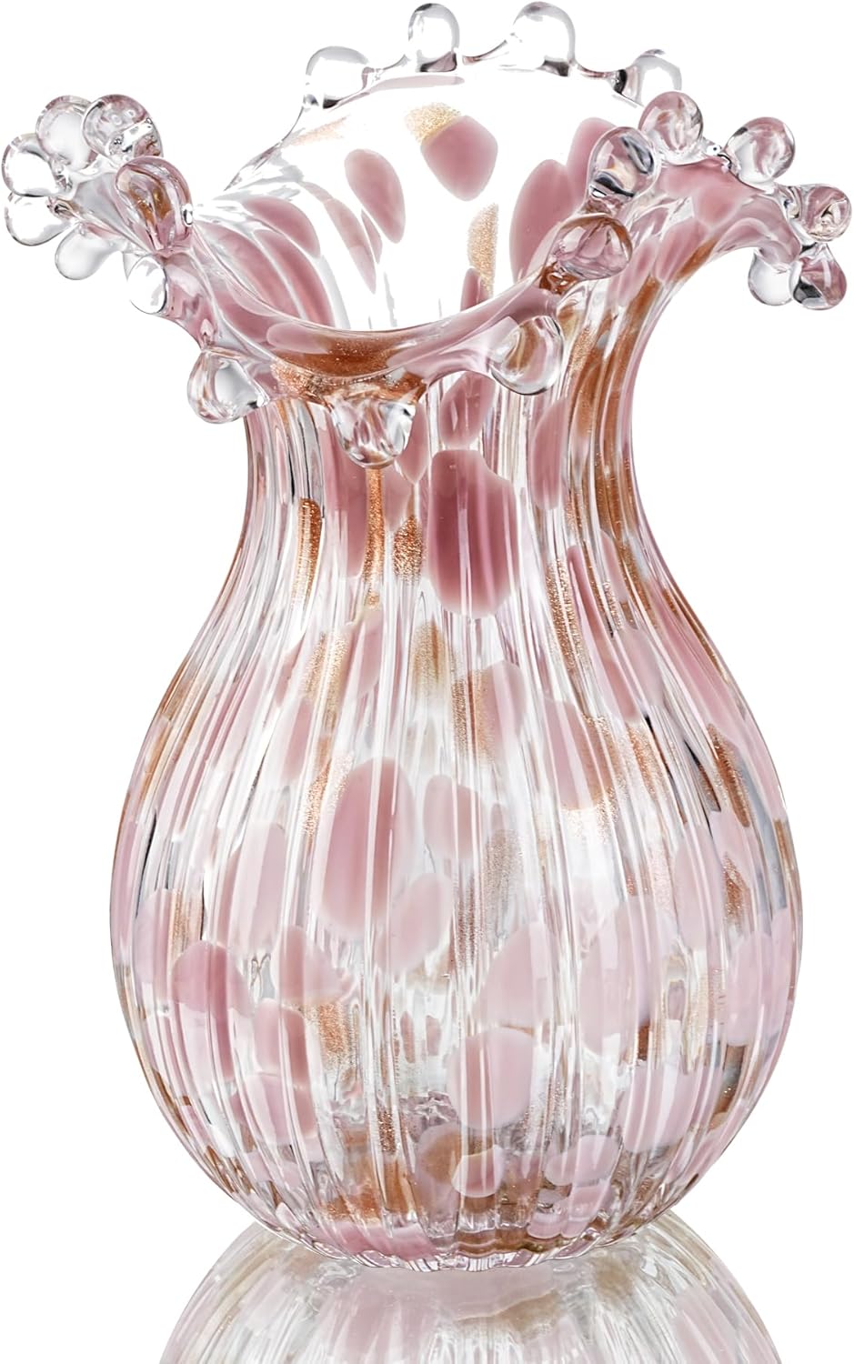 QFkris Handblown Glass Vase - Modern Pink Petal Design | 8.5 Inch Tall Home Decor Centerpiece