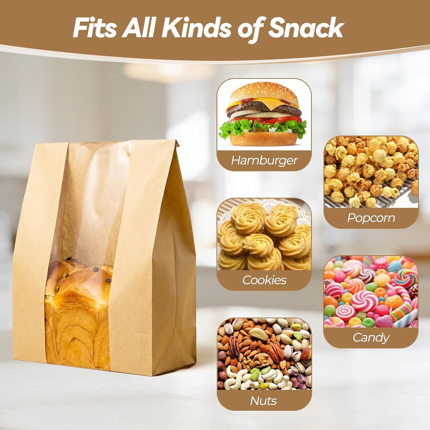Tripho Bread Bags - 100 Pcs Clear Window Sourdough Storage Bags with 120 Stickers | Ideal for Cookies & Snacks