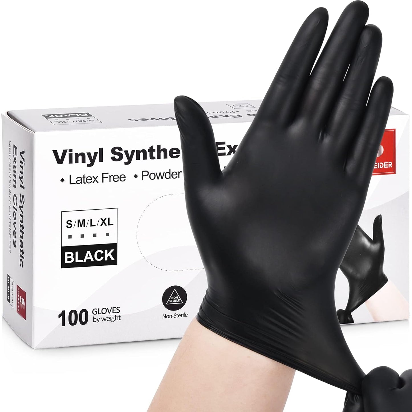 Vinyl Exam Gloves - 4 Mil Thickness | Medium Size, Black & Clear - 100 Count Each