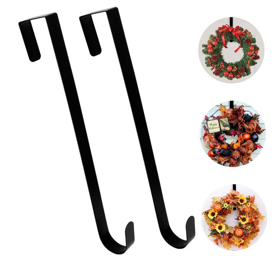 Wreath Hangers for Front Door 2 Pack 15 Inch Door Wreath Hanger Black Wreath Door Hanger for Welcome Sign Metal Wreath Hook Over the Door Hooks for Valentine' s Day Easter St Patrick Wreath Decor