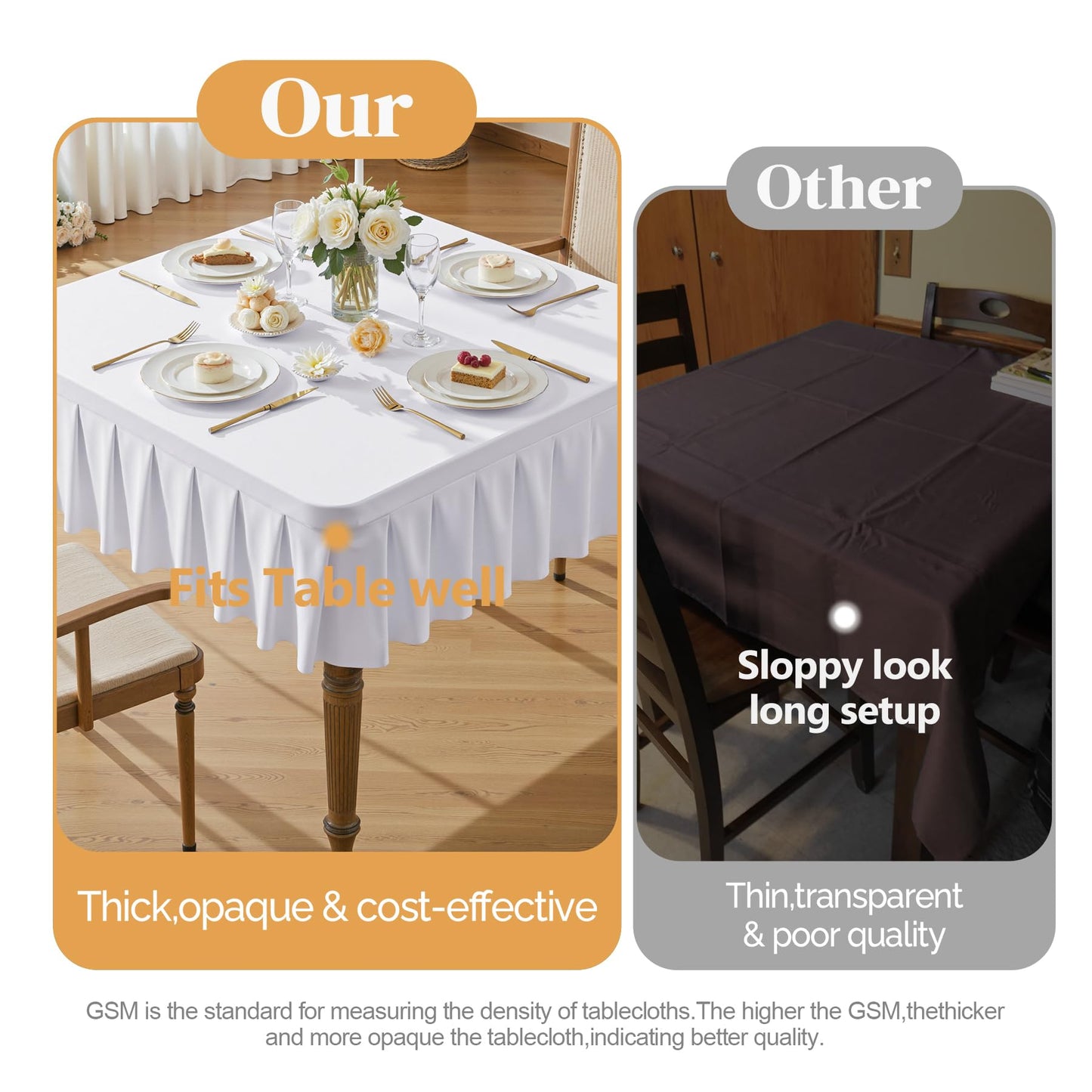 White Spandex Tablecloths for 34x34 Inch Square Tables, Stretch Fitted Table Clothes with Pleated Ruffle Skirt for 34” Table, Wrinkle Free and Elastic, for Party Kitchen Home Dining Outdoor Patio