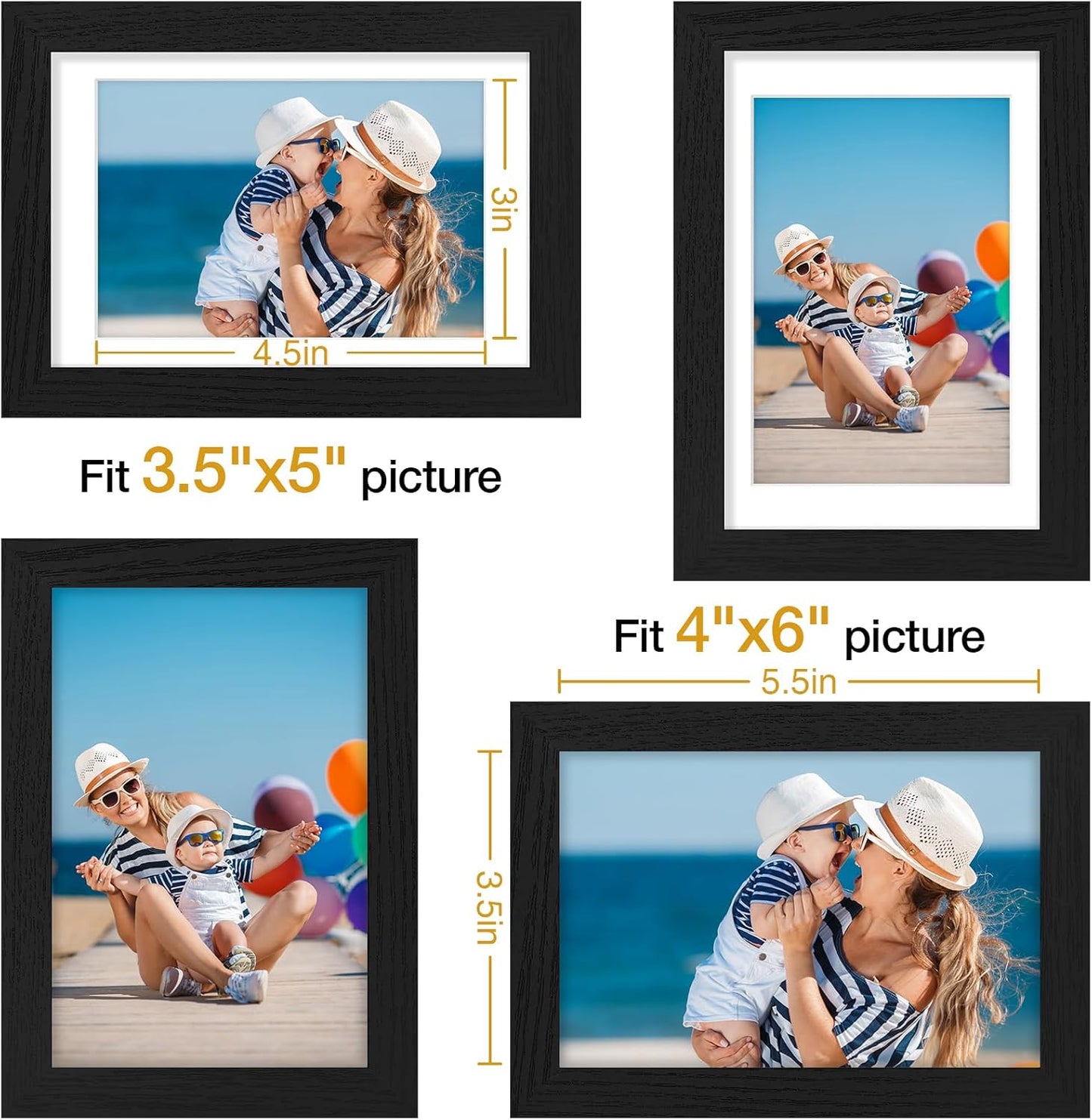 Vittanly 4x6 Picture Frame Set of 3 - Versatile Wall Mount & Tabletop Display | Black Engineered Wood