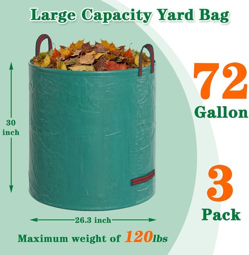 FEED GARDEN 72 Gallon Reusable Yard Waste Bags - Heavy Duty Lawn & Leaf Bags with 4 Reinforced Handles | Includes Gardening Gloves