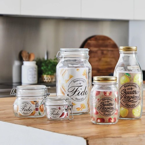 Bormioli Rocco Fido 17.5 Ounce Glass Storage Jars: Airtight Hinged Lid With Leak Proof Gasket, Wide Mouth Food Container - For Zero Waste Air Tight Preserving Jam, Spices, Coffee, Sugar & Herbs