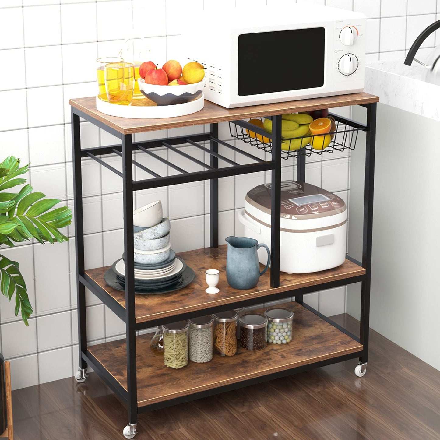 soges Kitchen Baker's Rack Kitchen Cart Utility Storage Shelf Microwave Oven Stand Storage Shelf Rustic Brown YL-D5002