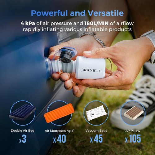 FLEXTAILGEAR Portable Air Pump - Rechargeable Inflatable Pump with Camping Lantern & Magnetic Design | 2X 4kPa