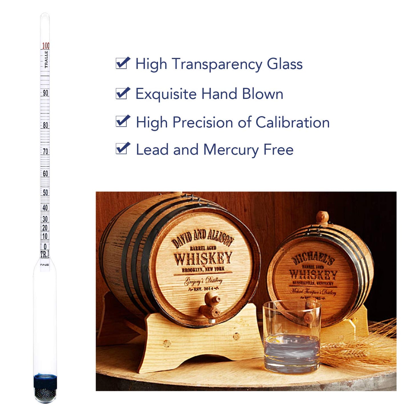 Circrane 0-200 Proof & Tralle Alcohol Hydrometer, Accurate Tester for Liquor, Distilling Moonshine Alcoholmeter