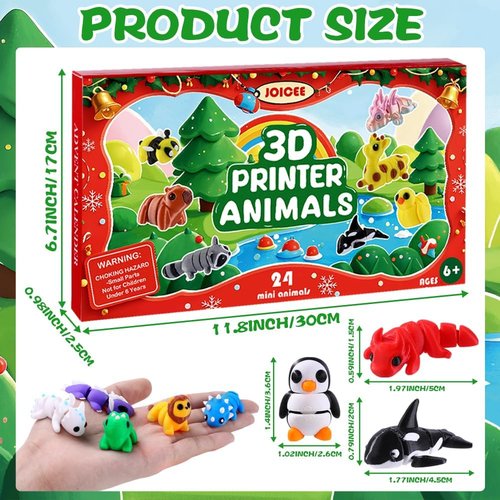 JOICEE Christmas Advent Calendar - 24 Mini 3D Animal Figurines | Articulated Flexible Toys for Kids
