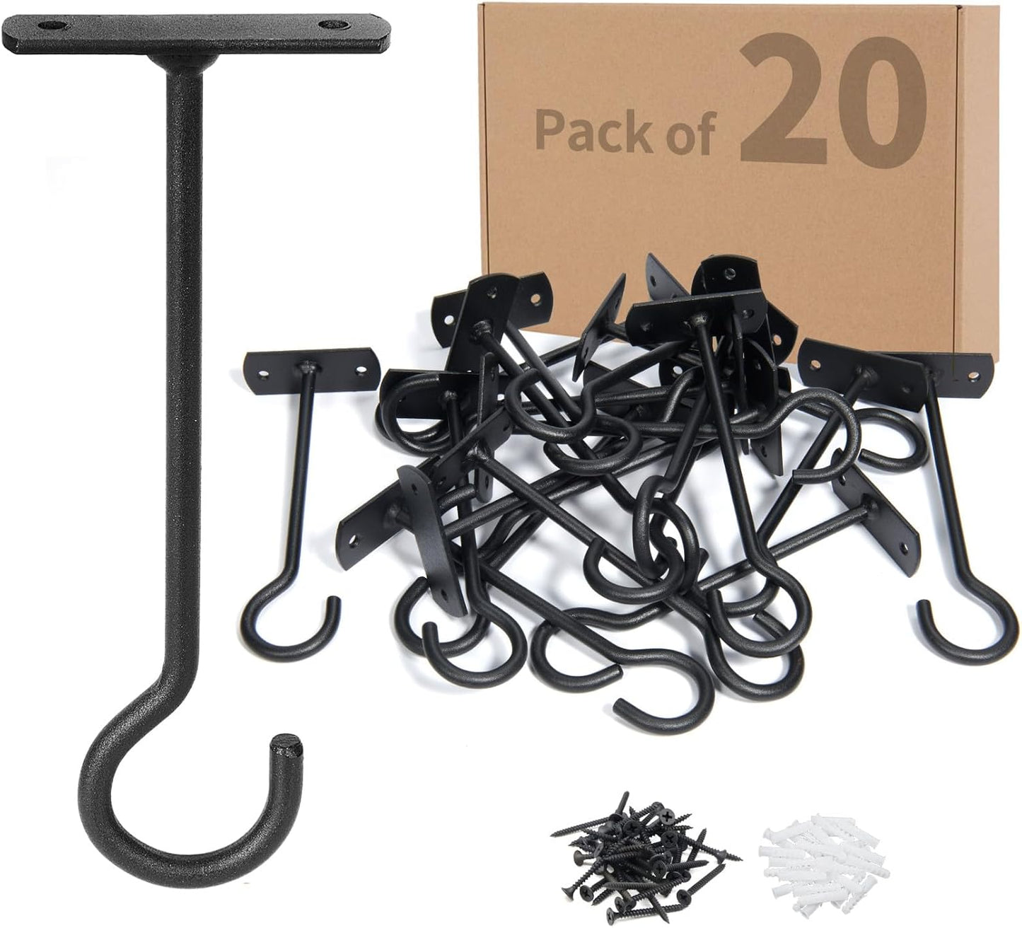 Skiennix 20-Pack Metal Plant Hooks - 6-Inch Decorative Shepherd's Hooks for Indoor & Outdoor Use | Black