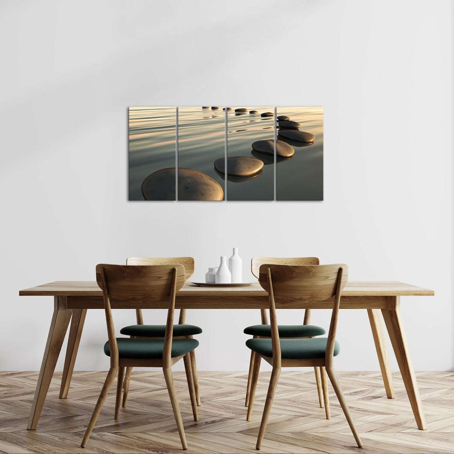 LevvArts - Zen Canvas Wall Art,Basalt Stone on The Sunset Relax Scenery Canvas Pictures for Living Room Decoration,Peaceful Water Multi Panel Wall Art Easy Hanging On - 48" W x 24" H overall