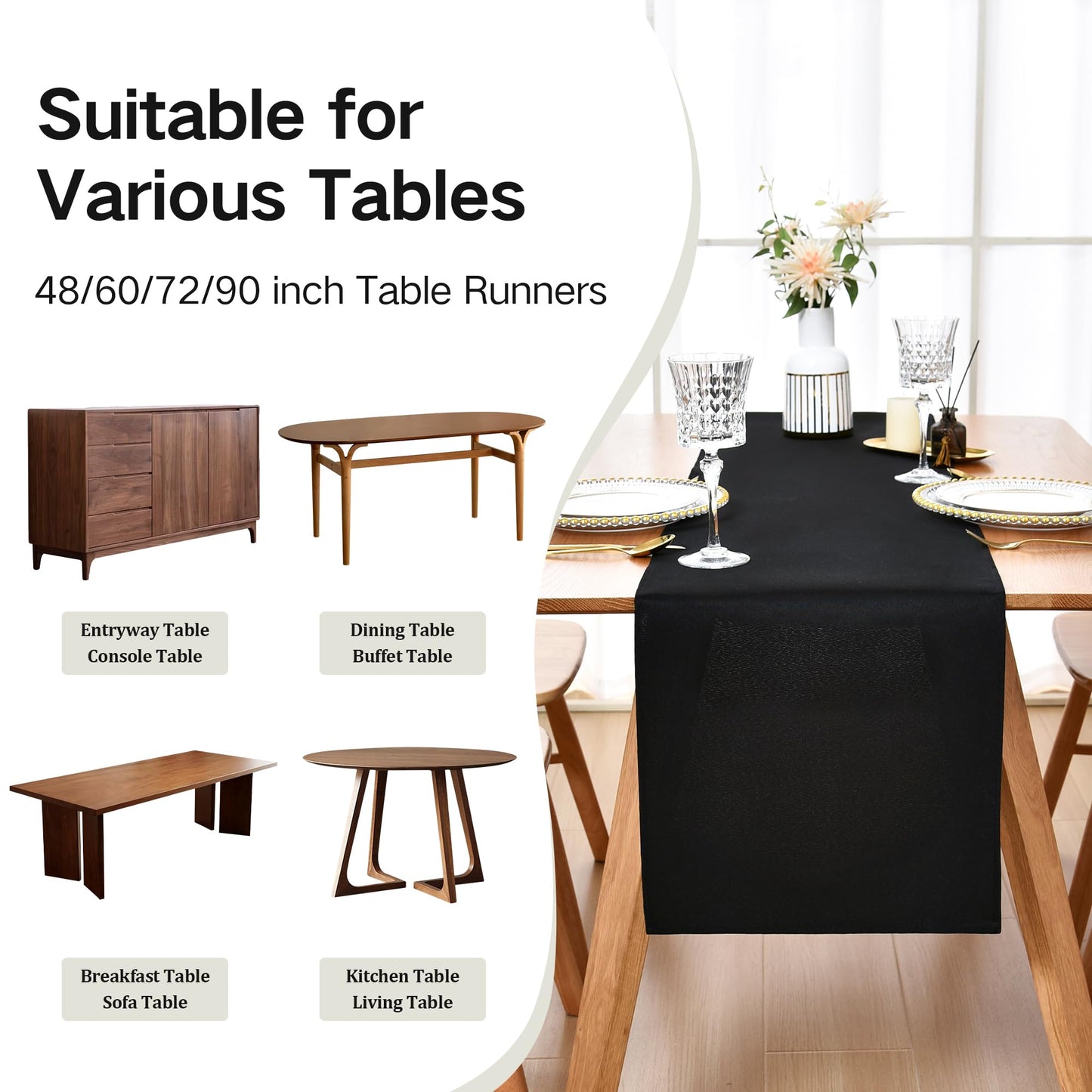 Farmhouse Black Table Runner Dining Table Runners 48 Inches Long Coffee Table Runner for Dresser Living Room Bedroom Holiday Party Banquet 12X48 Inch