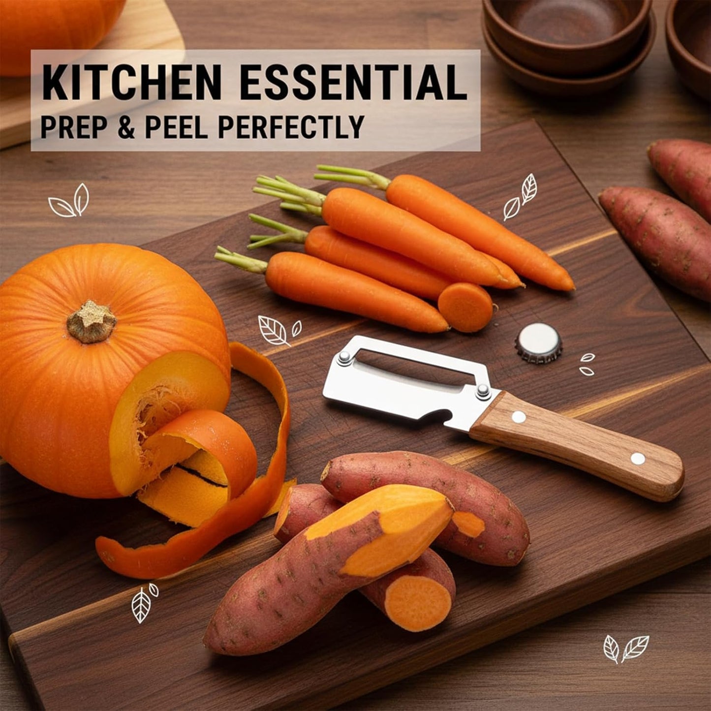 SakerPlus Vegetable Peeler - 2-in-1 Curved Stainless Steel Blade with Wooden Handle | Ideal for Kitchen Prep & Camping
