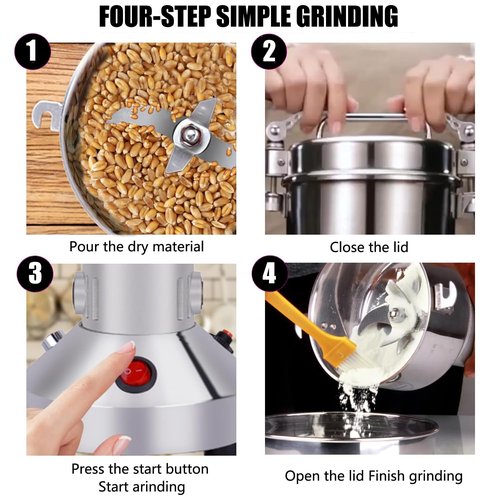 Grain Grinder Mill 250g Electric Stainless Steel Grain Grinder 1480W High-speed Spice Herb Grinder for Corn,Flour,Wheat,Pepper and Coffee Bean