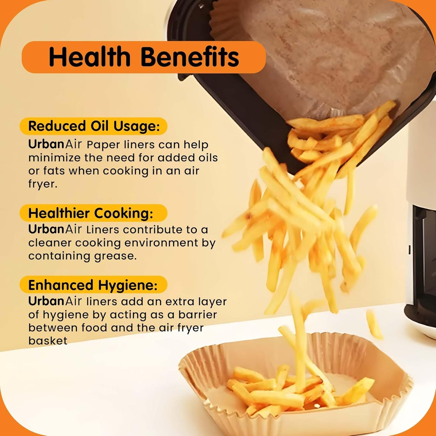 UrbanAir 8-Inch Square Air Fryer Paper Liners - 125 Pcs Non-Stick, Heat-Resistant, Bleach-Free | Perfect Fit for Easy Cleanup